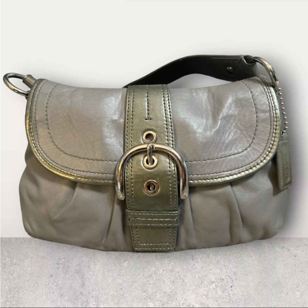 Coach Purse Womens Med Gray Leather Soho Pleated F15204 Buckle Flap Shoulder Bag